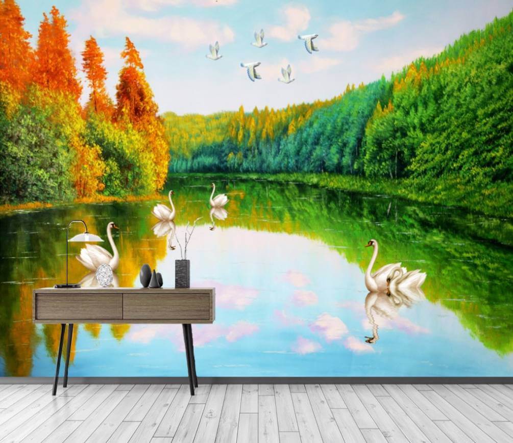 u45771pih1m - Ζωγραφική των κύκνων σε μια λίμνη - tegory