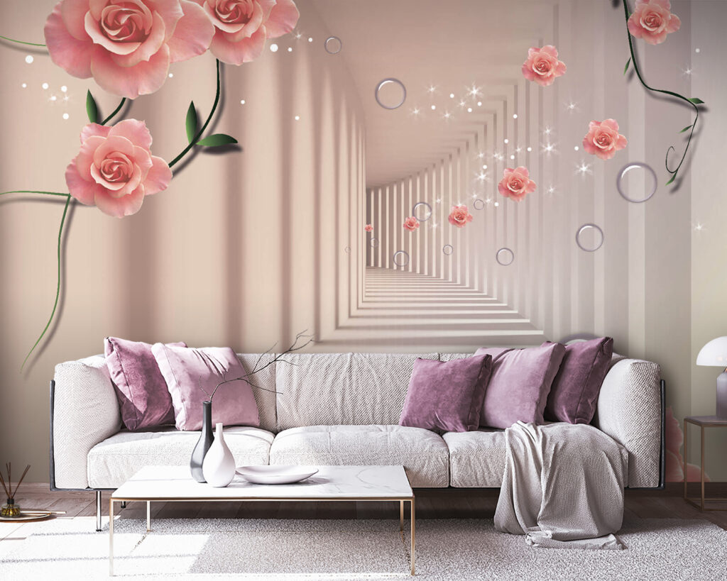 u60194v3pig38 1024x819 - Ταπετσαρία με ροζ τριαντάφυλλα και λευκές σκάλες - tegory