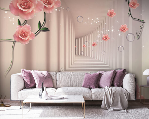 u60194v3pig38 600x480 - Ταπετσαρία με ροζ τριαντάφυλλα και λευκές σκάλες - tegory