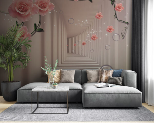 u60194v3pig53 600x480 - Ταπετσαρία με ροζ τριαντάφυλλα και λευκές σκάλες - tegory