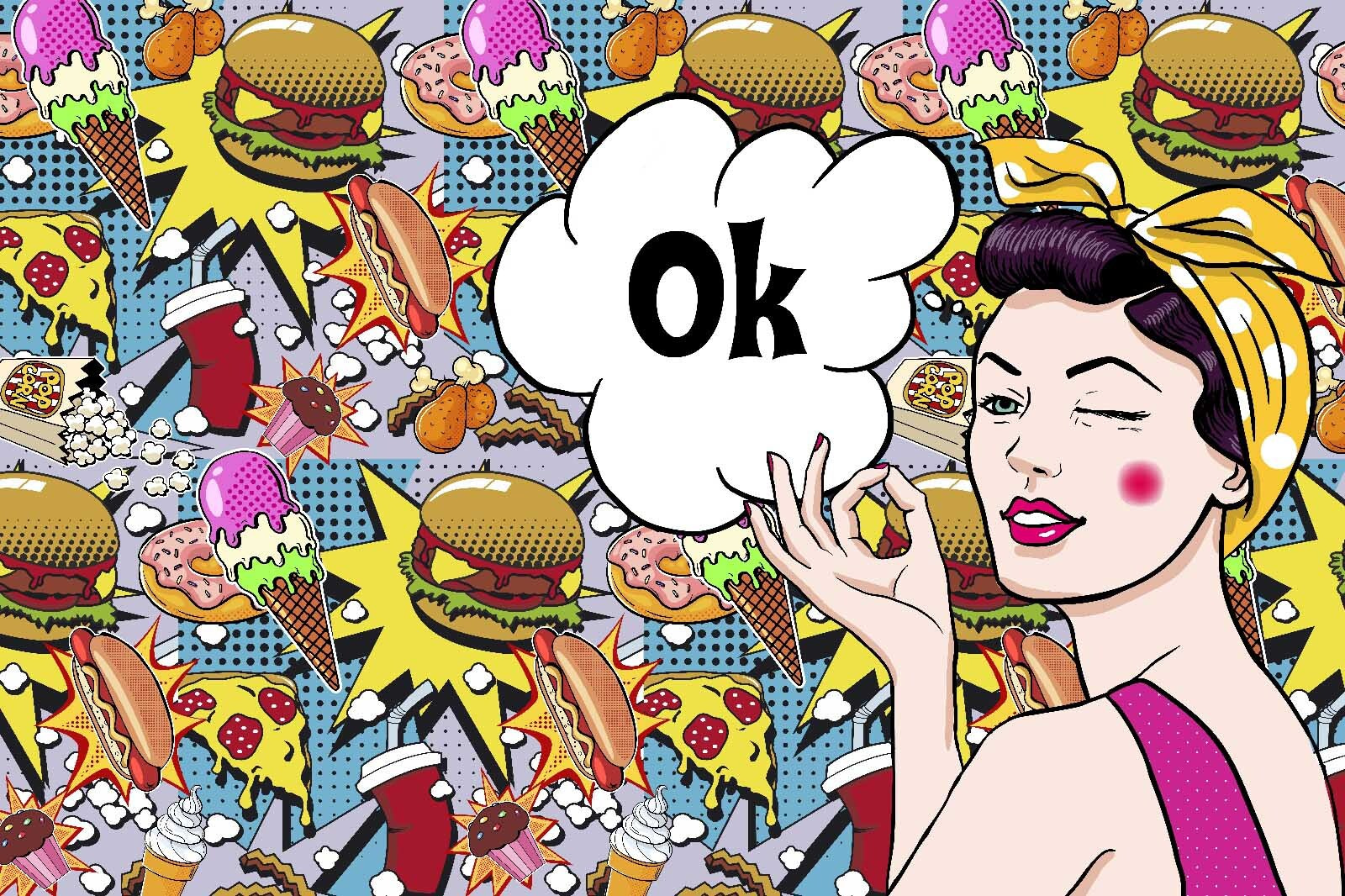 u60254p - Γυναίκα που κρατάει μια φούσκα με φαγητό - tegory