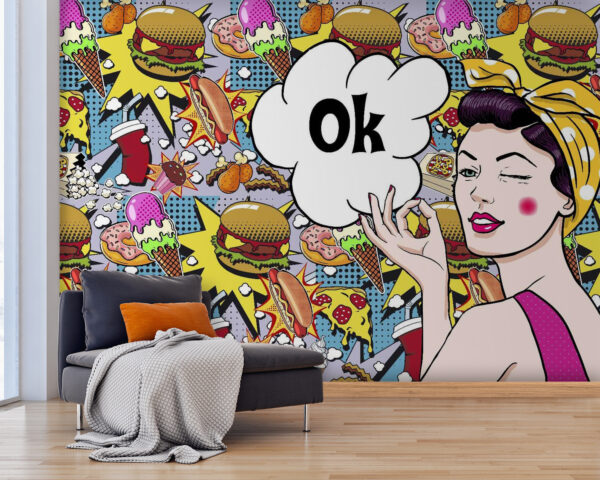 Ταπετσαρίες Γυναίκα που κρατάει μια φούσκα με φαγητό