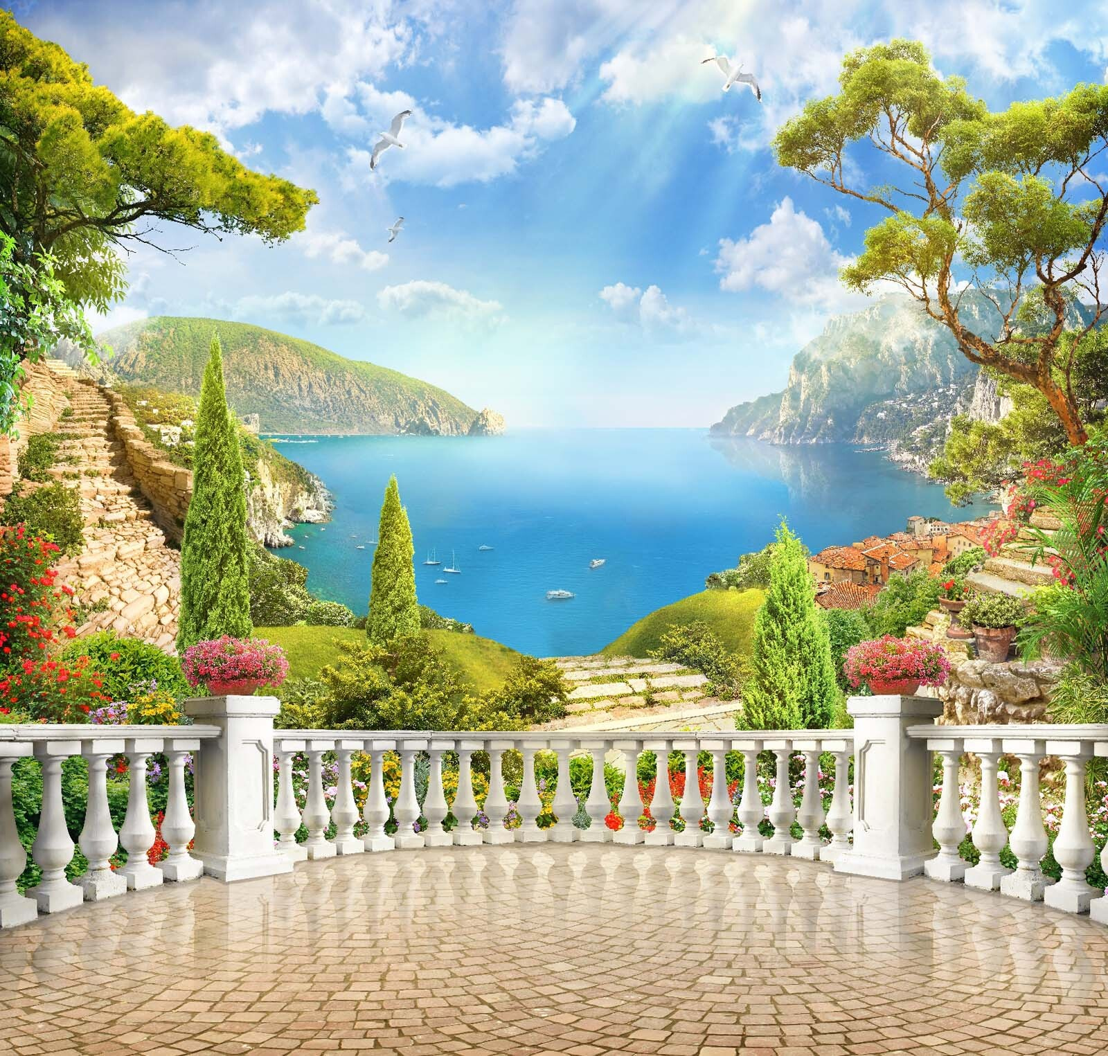 Balcony with a view of a lake and trees Balcony with a view of a lake and trees