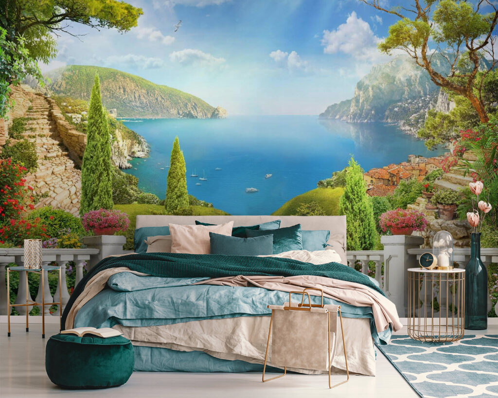 Balcony with a view of a lake and trees Balcony with a view of a lake and trees