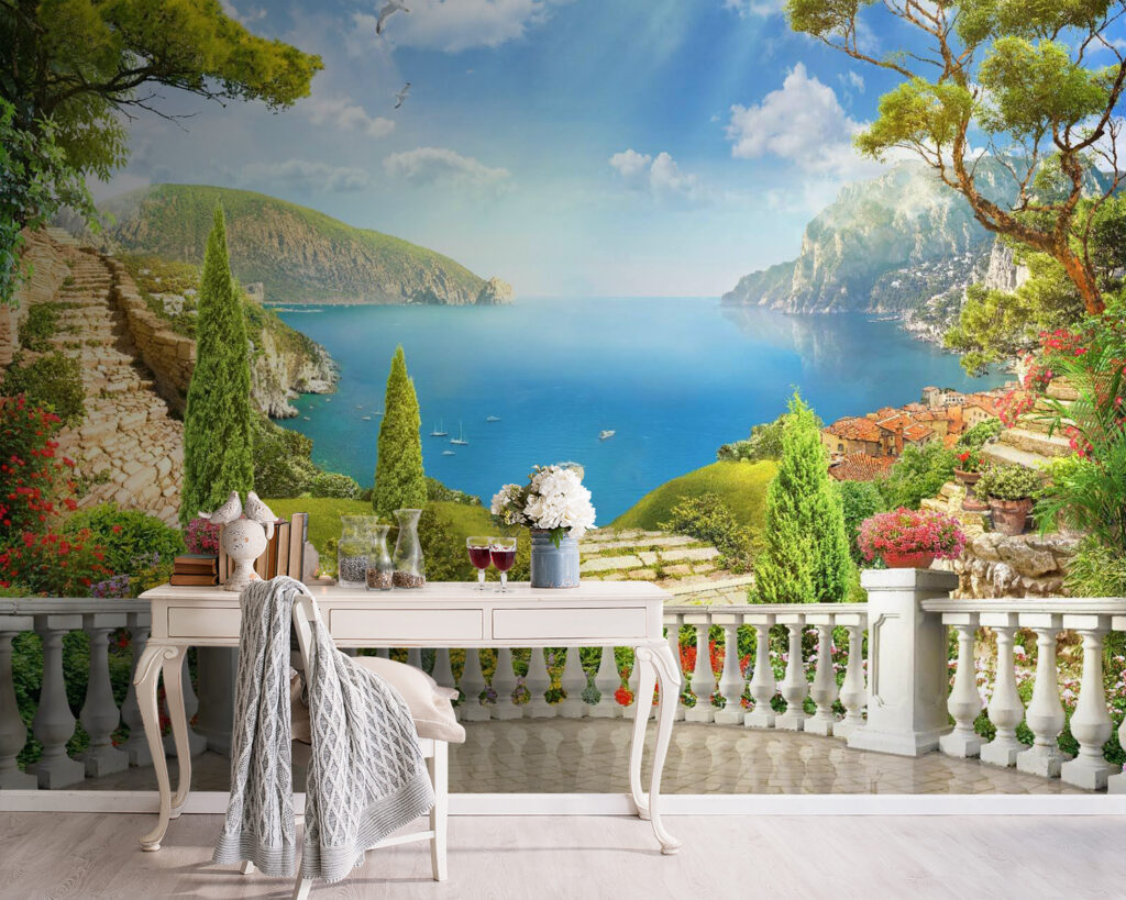 Balcony with a view of a lake and trees Balcony with a view of a lake and trees