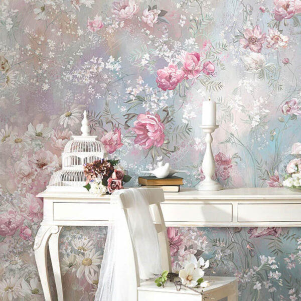 Ταπετσαρίες Ζωγραφική των λουλουδιών σε έναν τοίχο