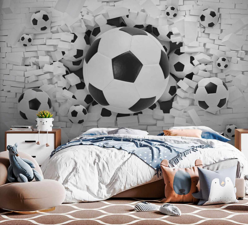 Group of football balls in a pile of bricks