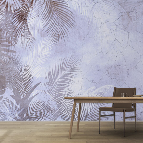 A wall with palm leaves