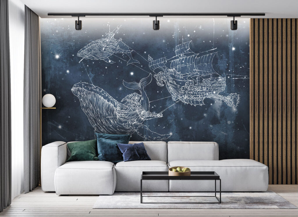 Drawing of a whale and a ship Drawing of a whale and a ship