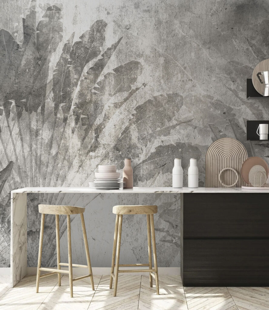 Grey and white background with leaves Grey and white background with leaves