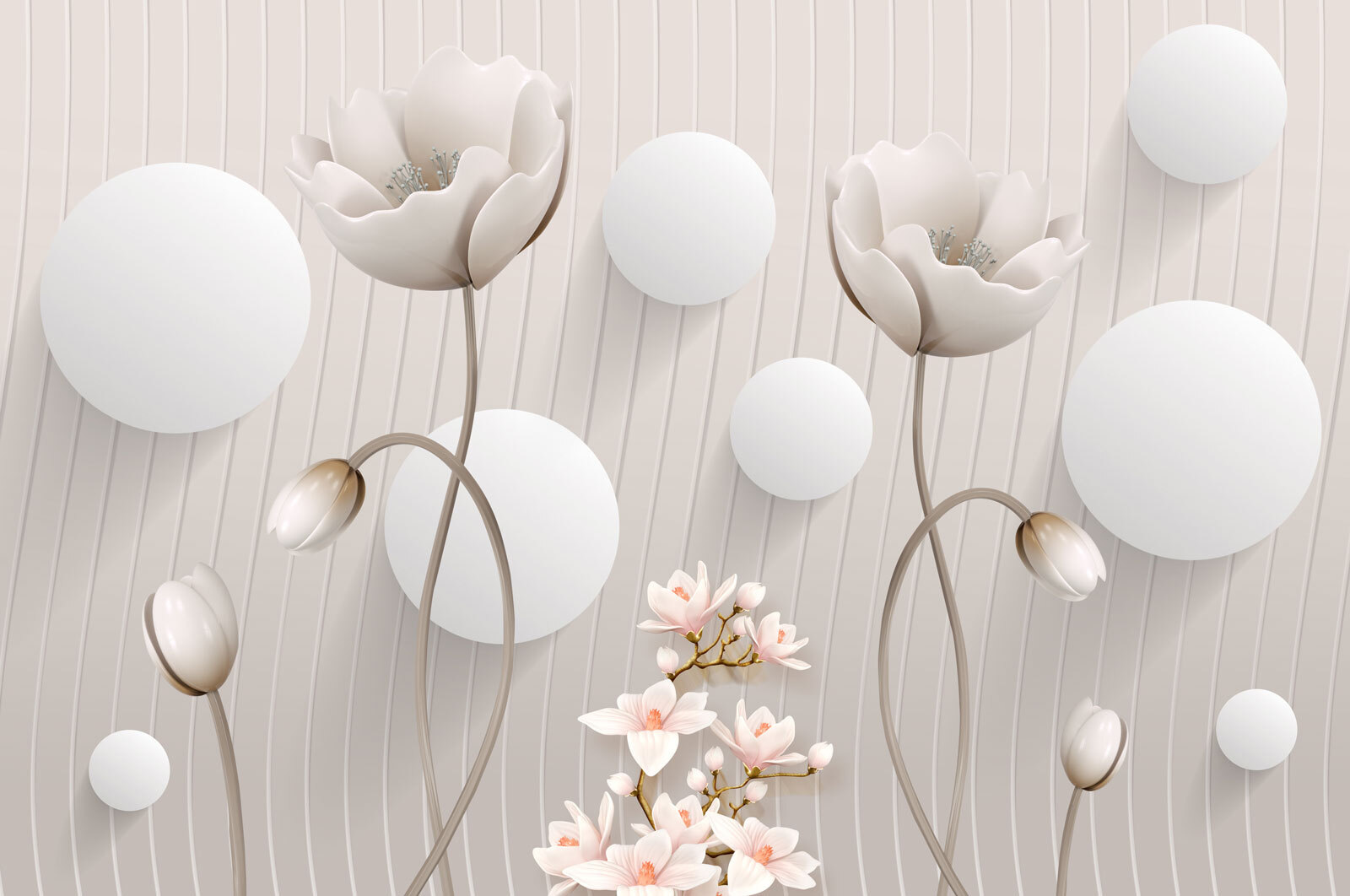 u74207p - Ταπετσαρία με λουλούδια και κύκλους - tegory