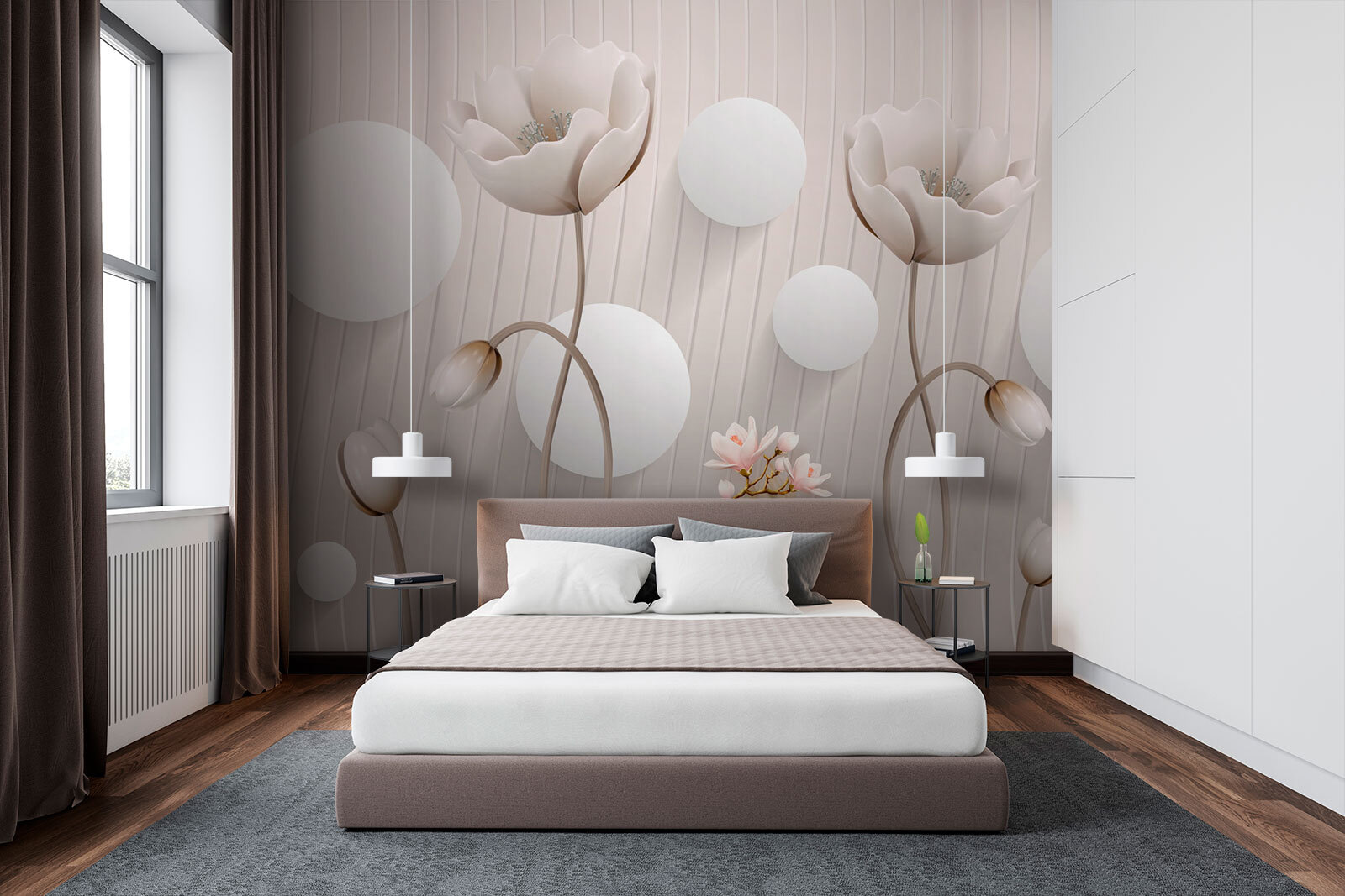 u74207pib1m - Ταπετσαρία με λουλούδια και κύκλους - tegory