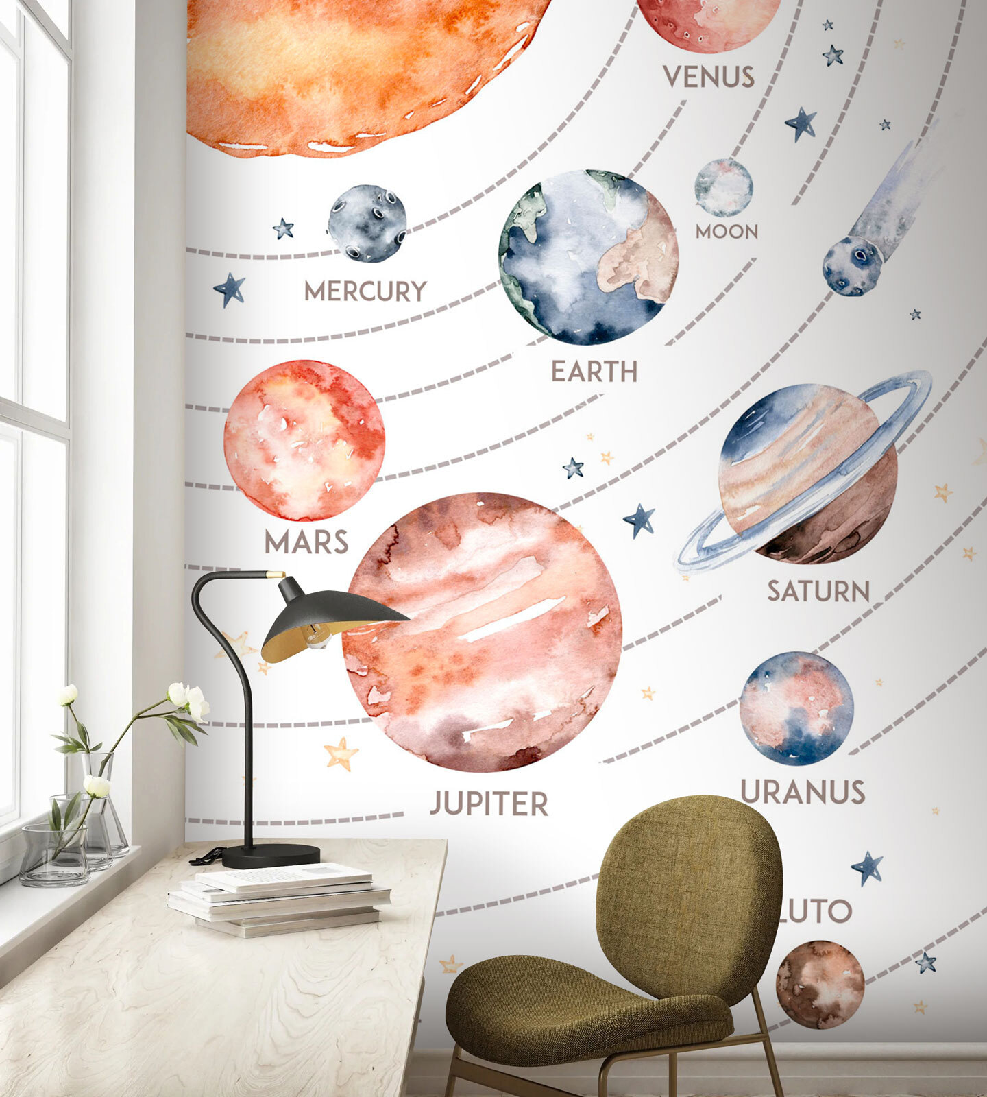 Watercolor of planets and stars