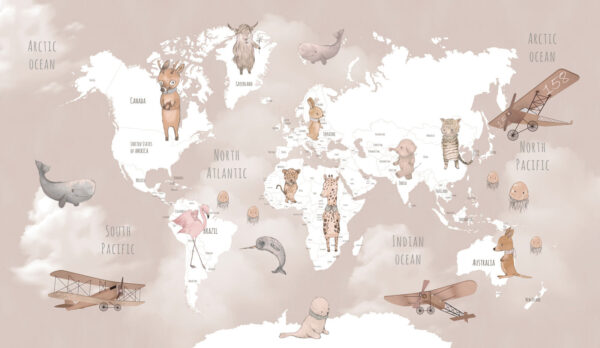 Map of the world with animals