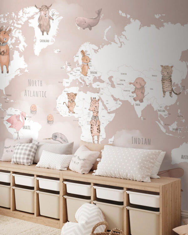 Map of the world with animals