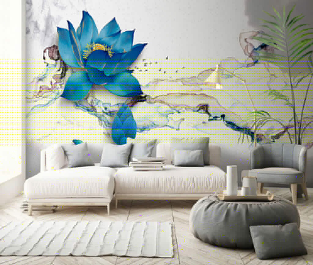 Blue flower on a marble surface