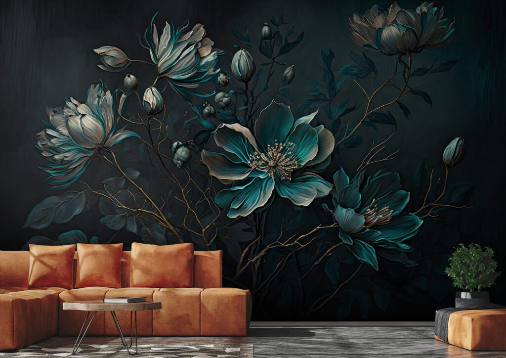 Painting of flowers on a black background