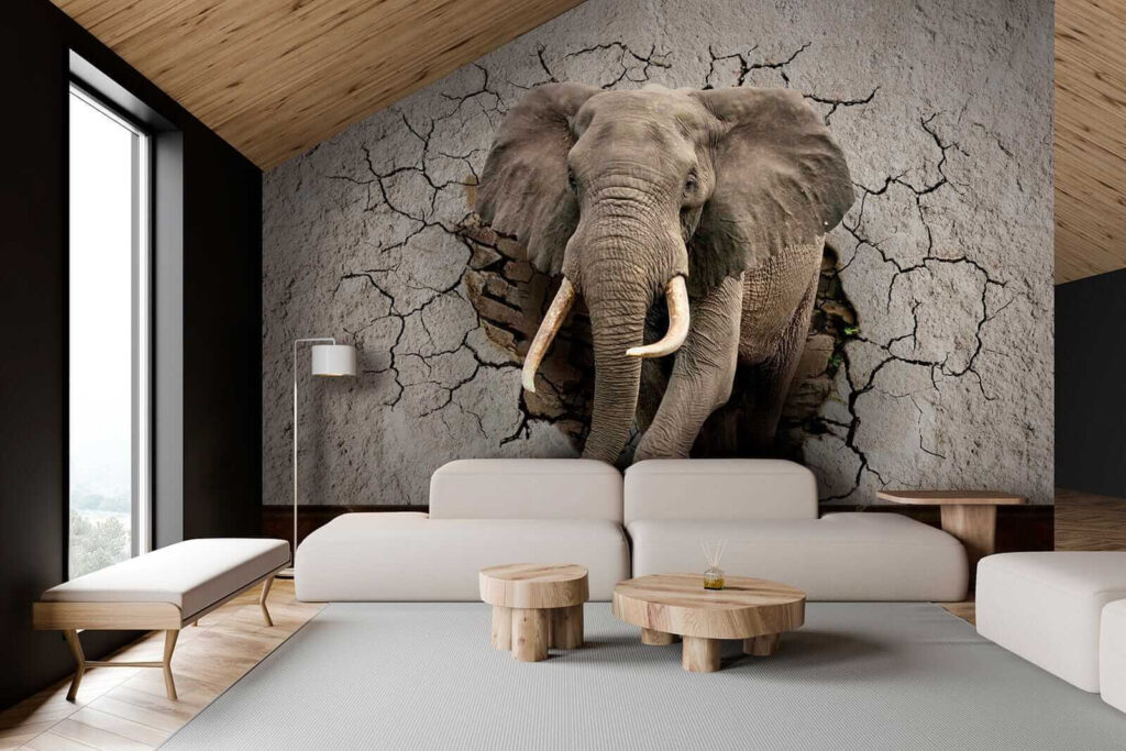 An elephant coming through a wall