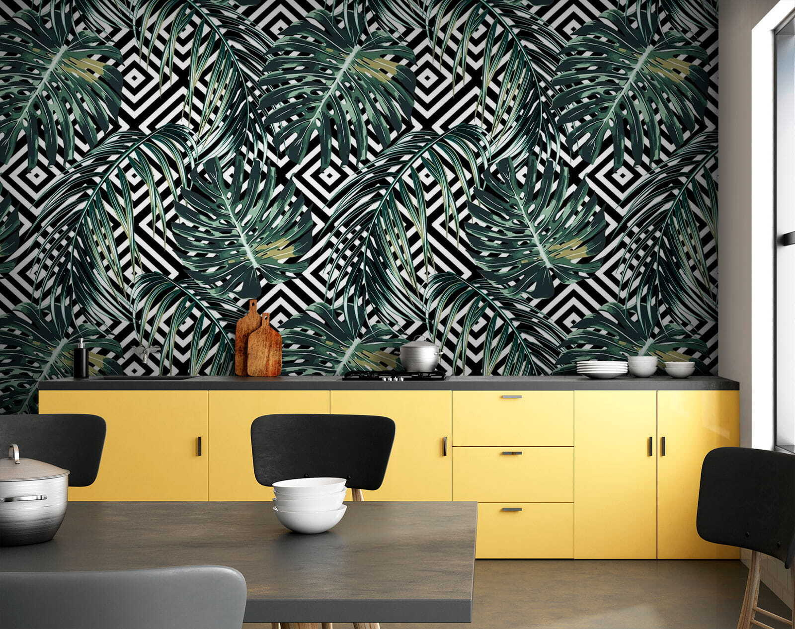 u79688pik1m - Μοτίβο φύλλων σε μαύρο και άσπρο φόντο - tegory