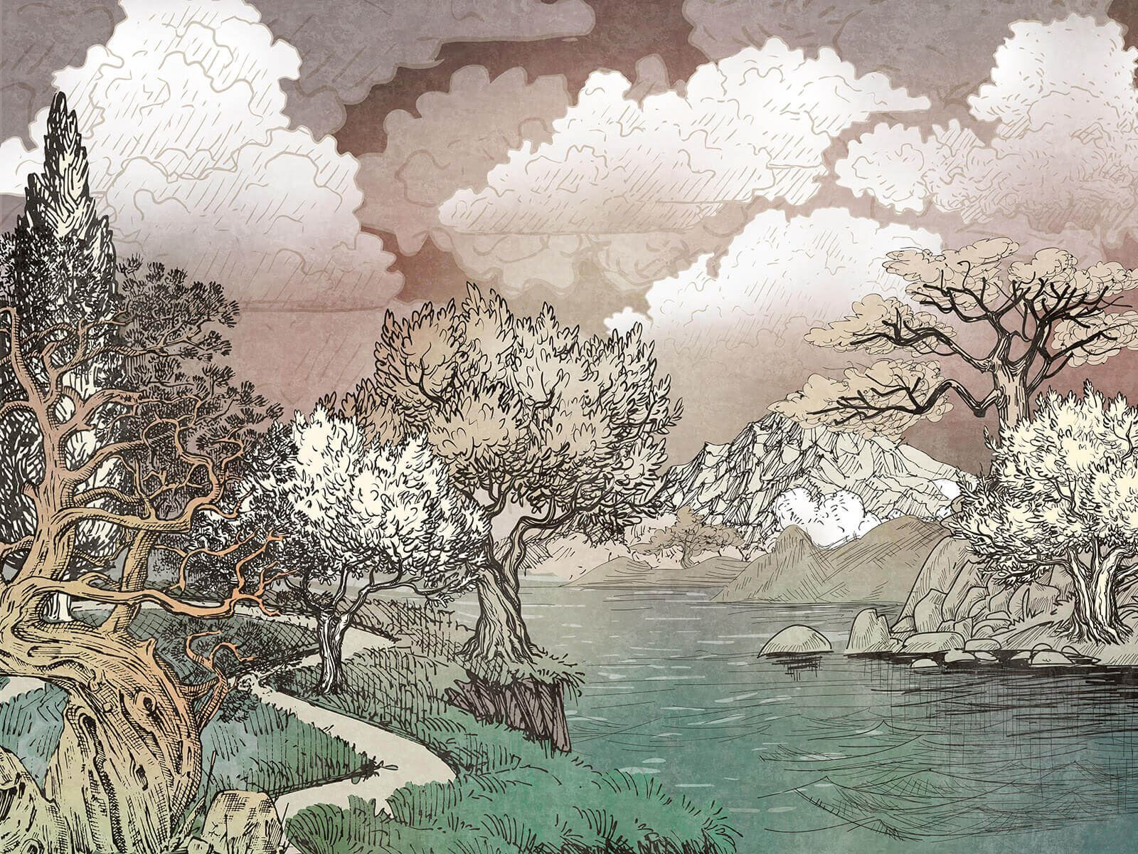 u80323p - Τοπίο με δέντρα και λίμνη - tegory