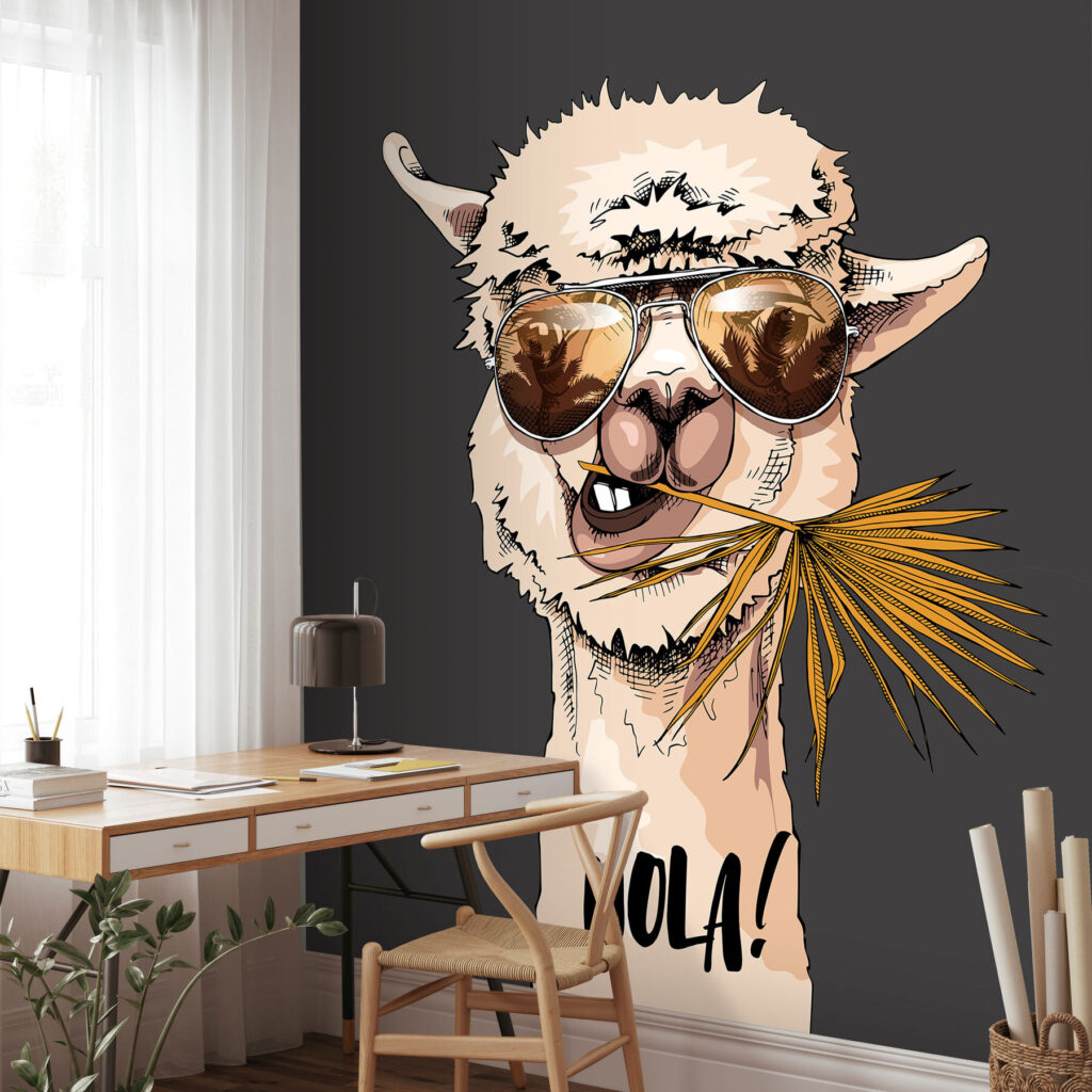 A llama wearing sunglasses and eating a leaf A llama wearing sunglasses and eating a leaf