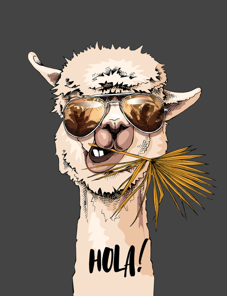 A llama wearing sunglasses and eating a leaf A llama wearing sunglasses and eating a leaf