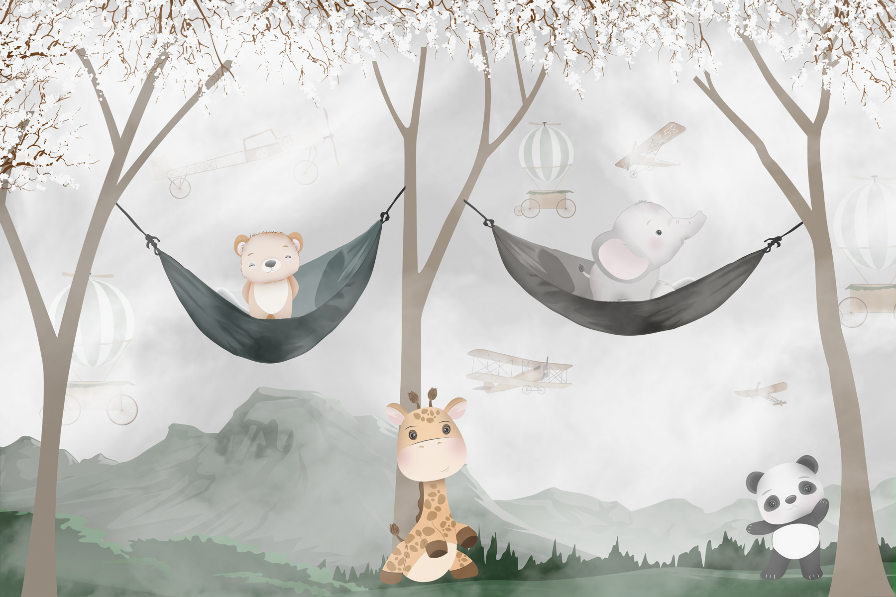 A giraffe and bear in hammocks A giraffe and bear in hammocks