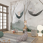 Ταπετσαρίες Μια καμηλοπάρδαλη και μια αρκούδα σε αιώρες