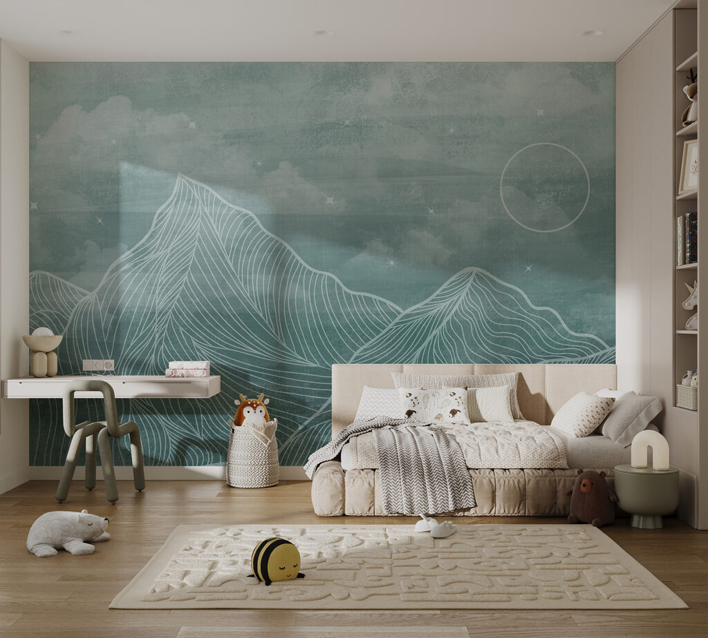 A mountain range with clouds and sun