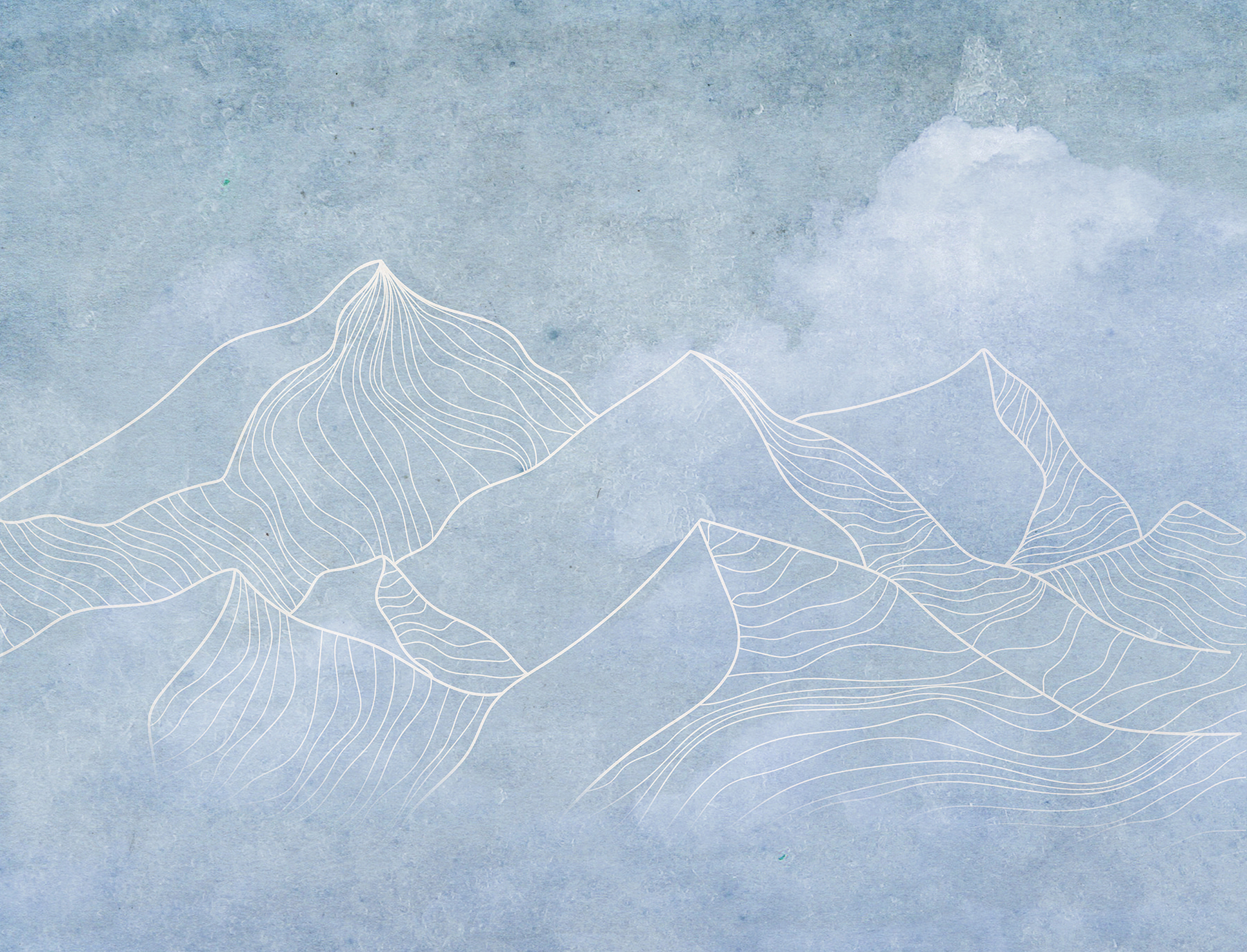 A drawing of mountains with clouds
