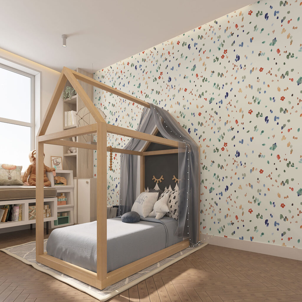 A small colorful spots on a white background