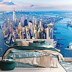 Ταπετσαρίες Μια πόλη με πολλά ψηλά κτίρια και ένα υδάτινο σώμα