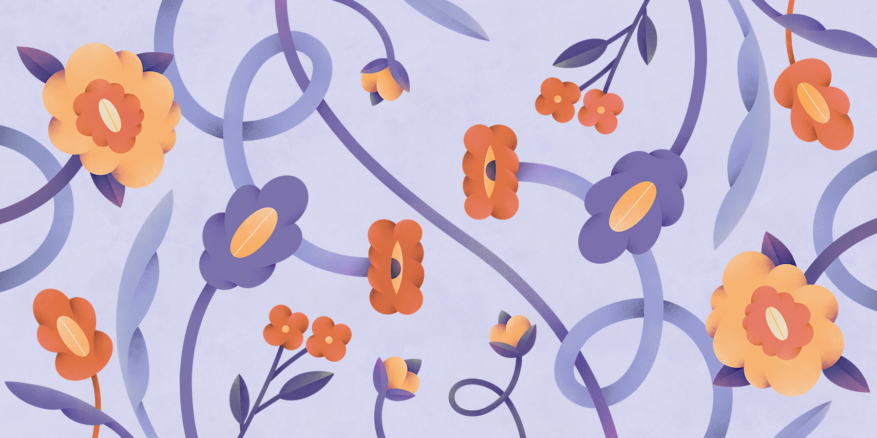 A purple and orange flowers and vines