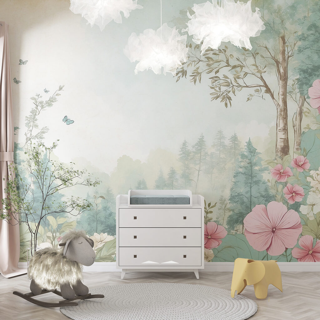 A painting of flowers and trees A painting of flowers and trees