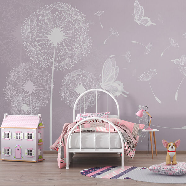 A white dandelions and butterflies