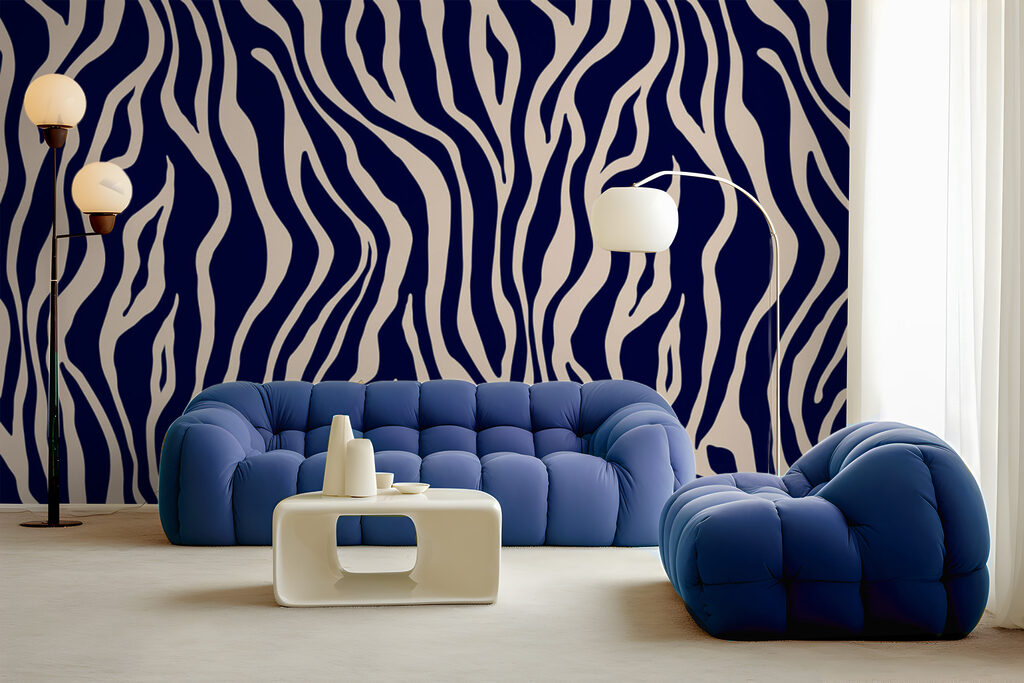 A blue and white zebra print