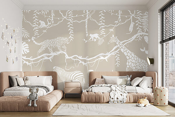 A wallpaper with animals and plants