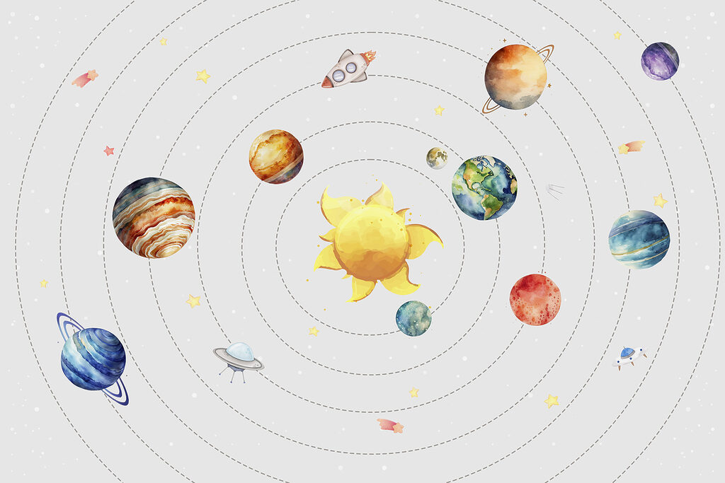 A solar system with planets and stars A solar system with planets and stars