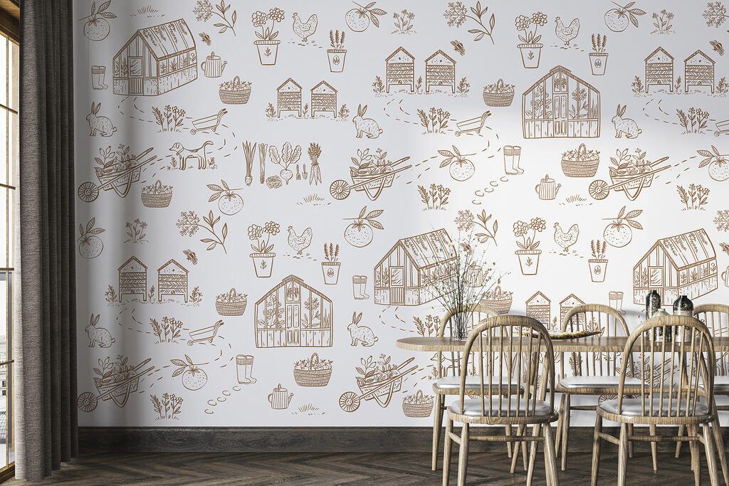 A pattern of gardening tools and plants A pattern of gardening tools and plants