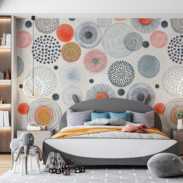 A pattern of colorful circles and dots