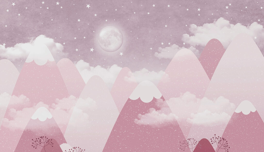 A moon and clouds over mountains