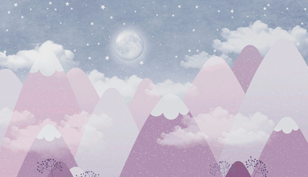 A moon over mountains and clouds