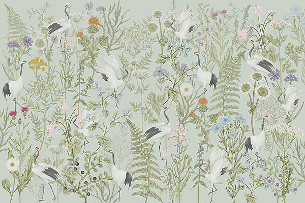 A wallpaper with birds and plants
