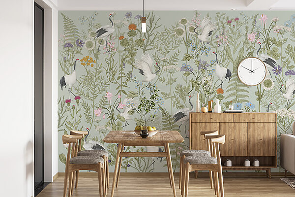 A wallpaper with birds and plants