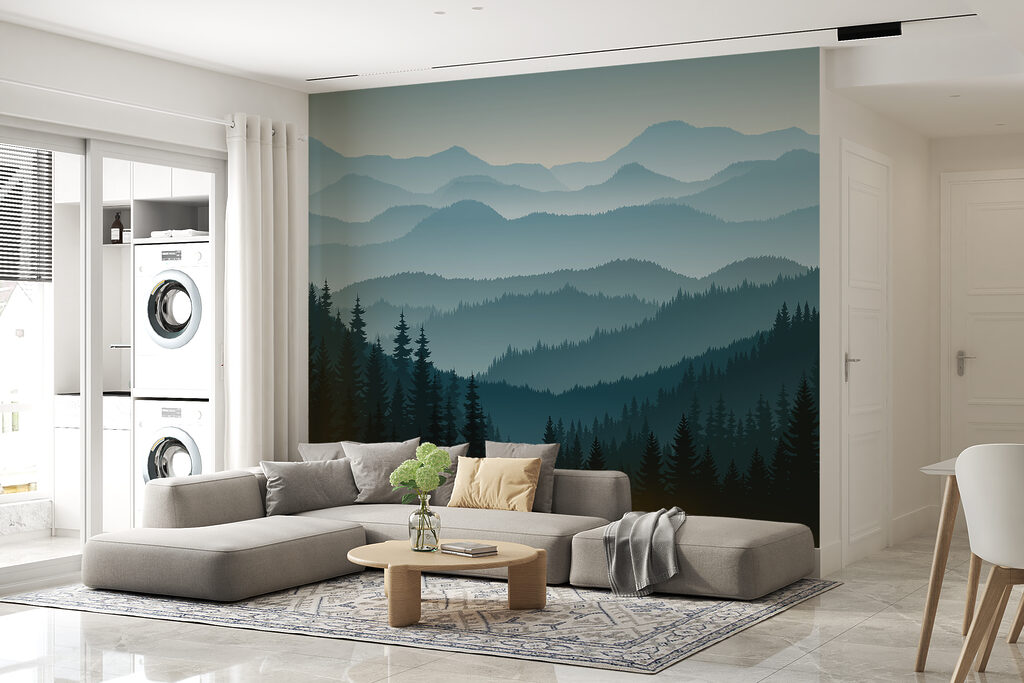 A landscape of mountains with trees