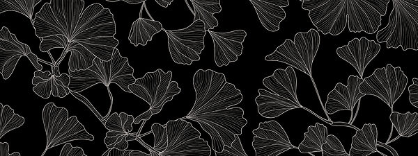 A black and white pattern of leaves