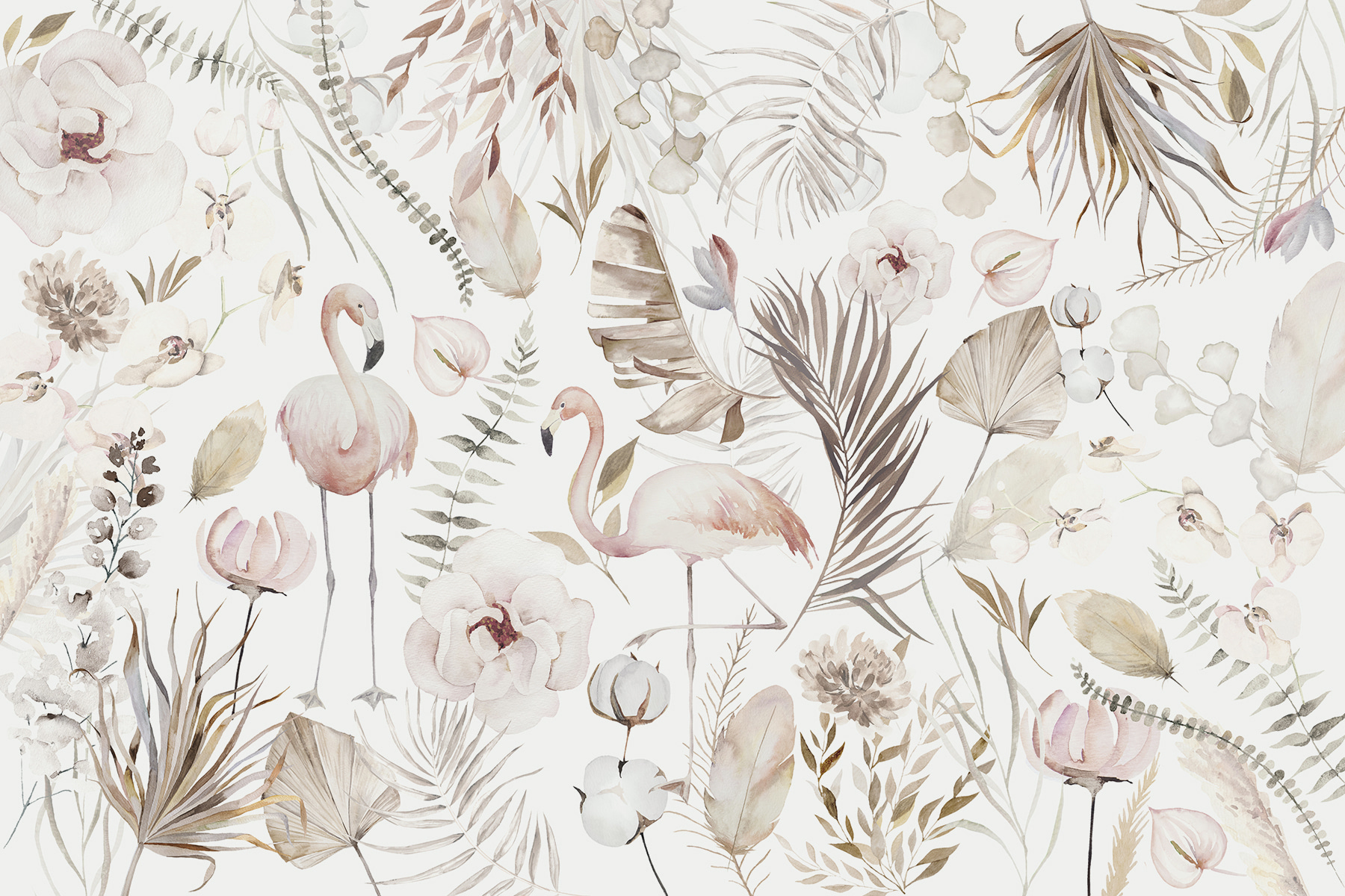 w00507p - Μια υδατογραφία με φλαμίνγκο και λουλούδια - tegory