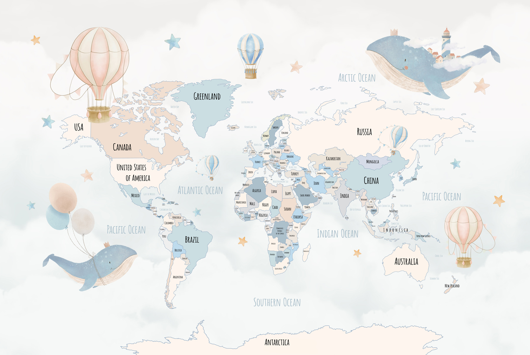 w00680v2p - Ένας χάρτης του κόσμου με αερόστατα θερμού αέρα - tegory