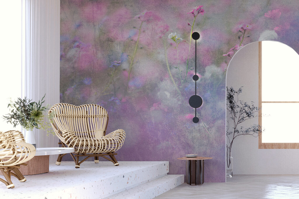 A field of flowers with purple and white flowers