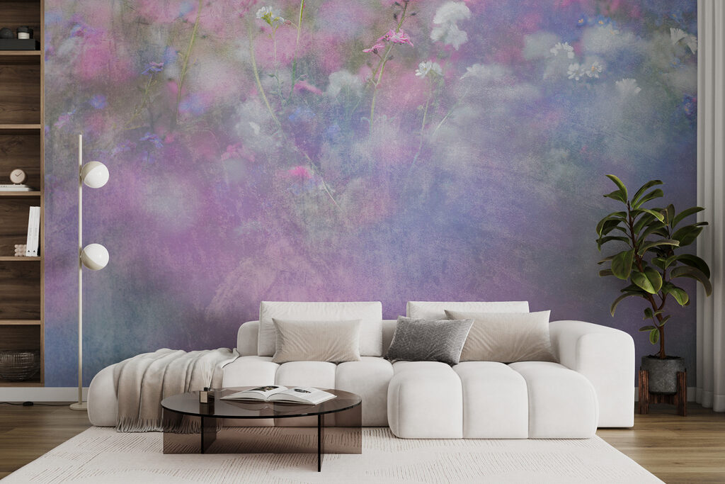 A field of flowers with purple and white flowers